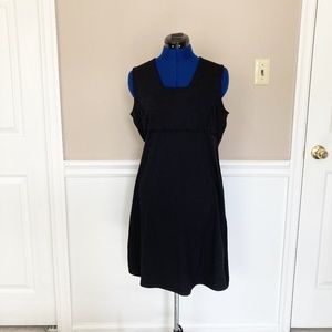 ems womens l black dress square neck polyester str